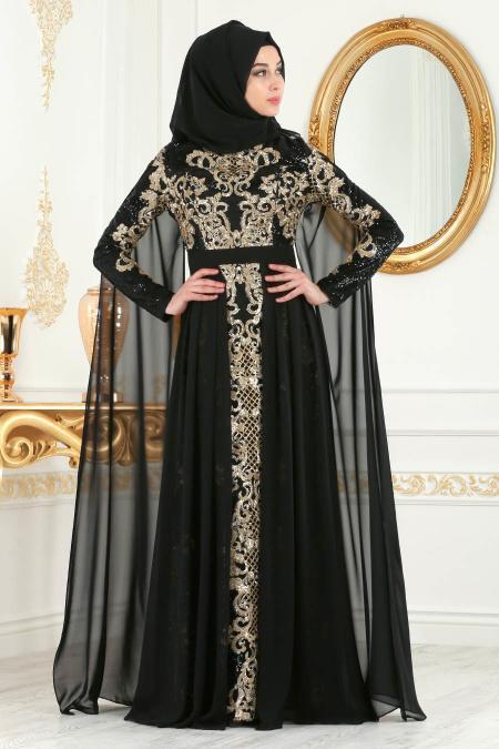 black and gold dress with hijab