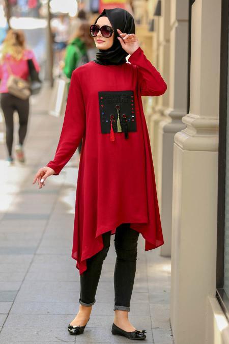 Nayla Collection Asimetrik Kesim Bordo Tesettur Tunik 76730br Tesetturisland Com