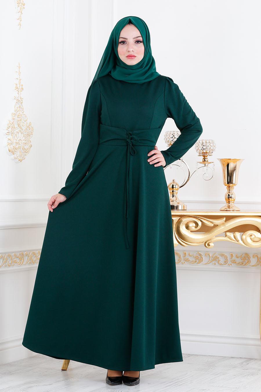 dark green dress with hijab
