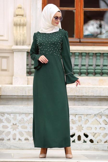 dark green dress with hijab
