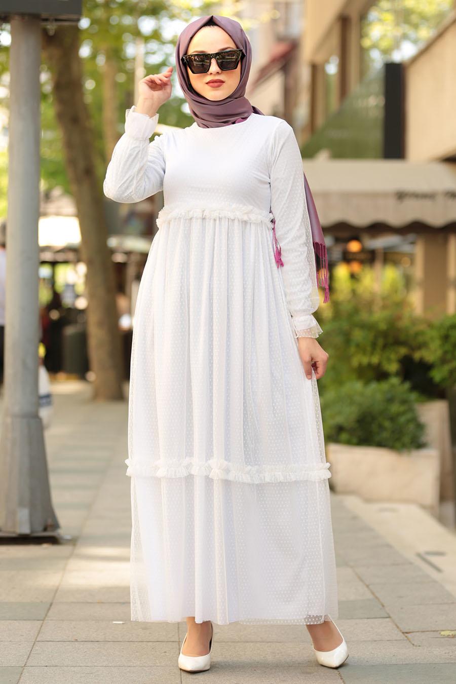 Nayla Collection White  Hijab  Dress  41520B 