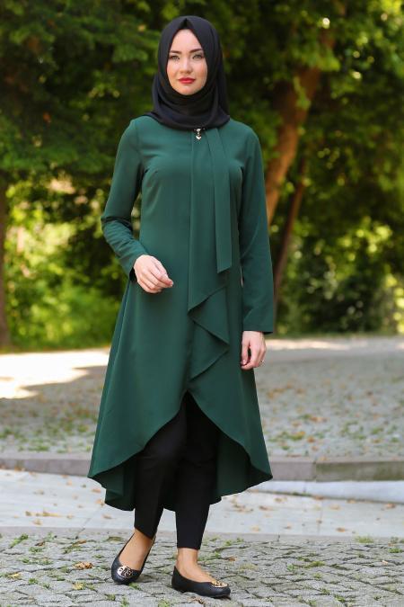 Neva Style Asimetrik Kesim Yesil Tesettur Tunik y Tesetturisland Com