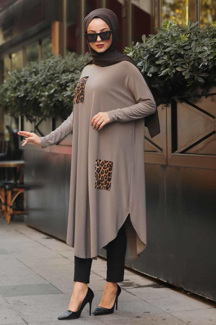 Neva Style Cep Detayli Vizon Tesettur Tunik 4491v Tesetturisland Com