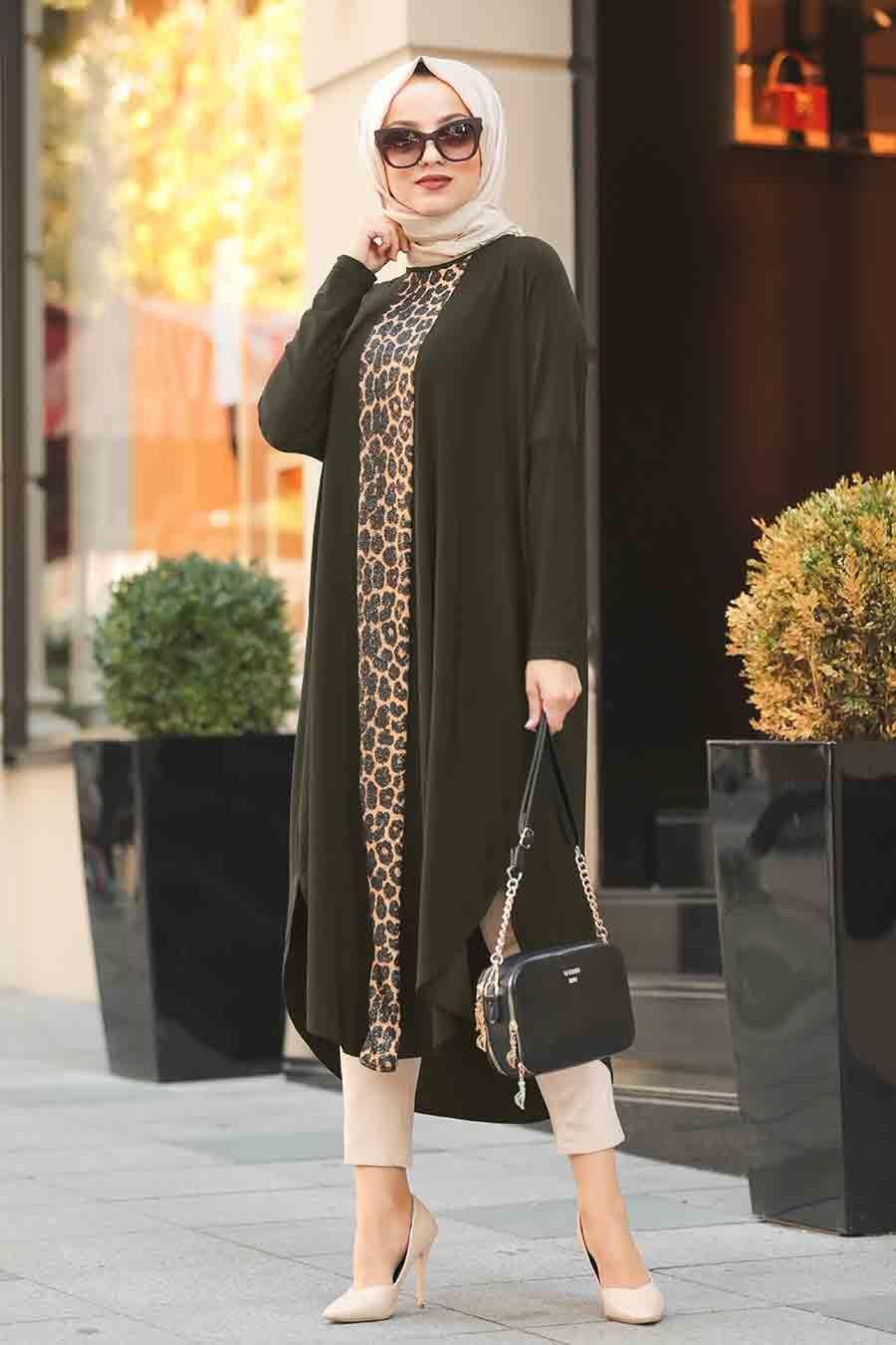 Neva Style Leopar Desenli Haki Tesettur Tunik 4846hk Tesetturisland Com