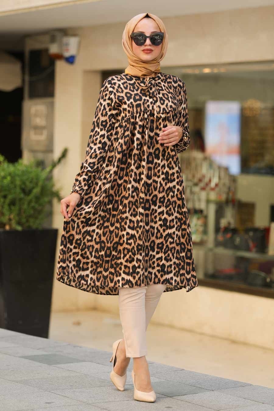 Neva Style Leopar Desenli Tesettur Tunik 1647lp Tesetturisland Com