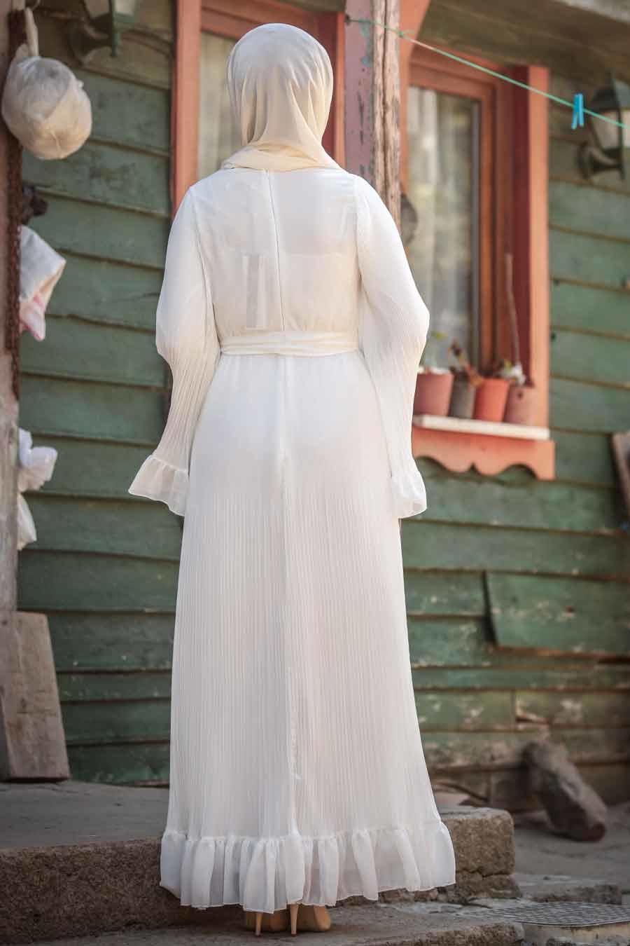 Neva Style White  Hijab  Dress  1310B Tesetturisland com